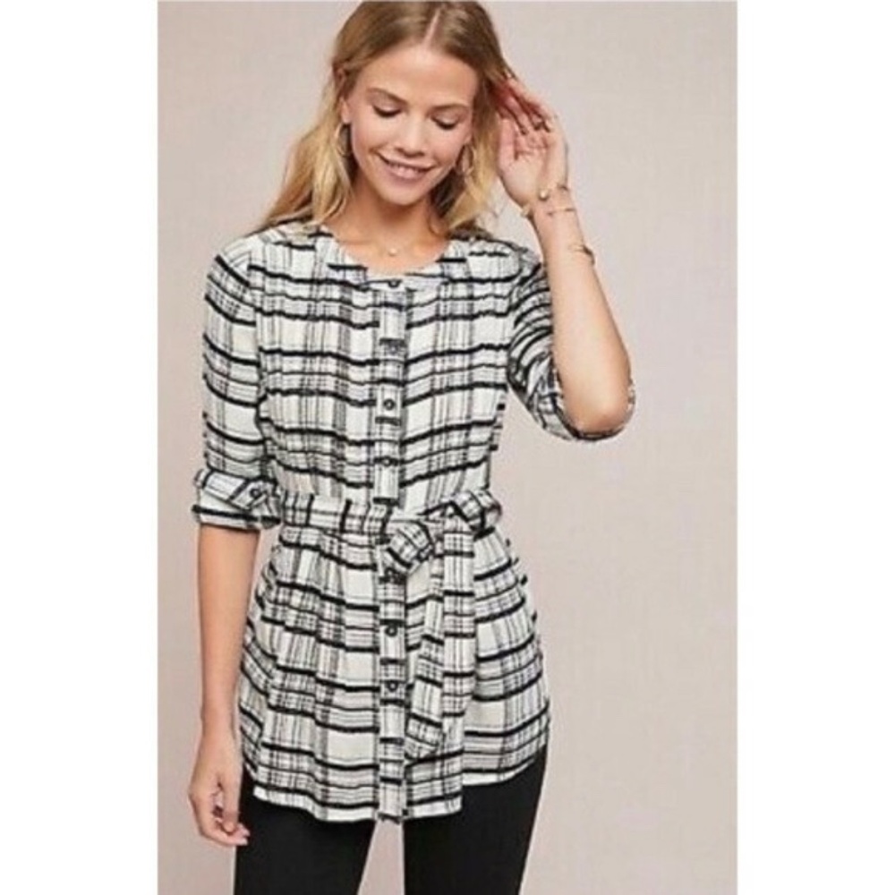 By Anthropologie • Longline Plaid Button Down Shirt - Picture 2 of 11